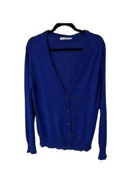 Silk Blend Cardigan Sweater V Neck Jewel Tone Royal Blue M Songzio Korean Brand